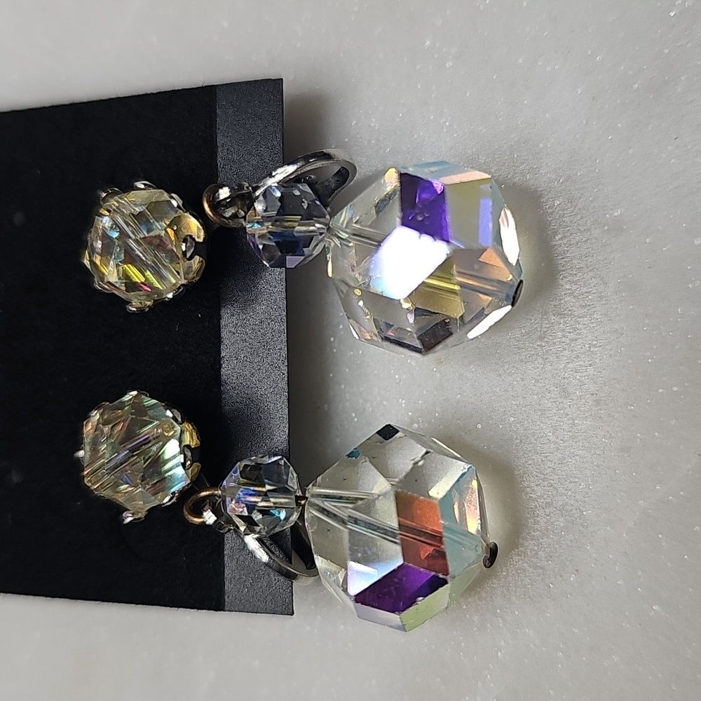 Vintage AB Crystal Earrings - Picture 2 of 3